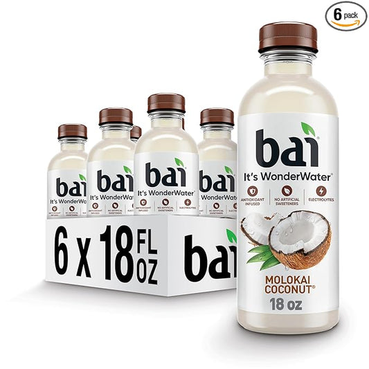 Bai Antioxidant Infused Water Beverage, Molokai Coconut, with Vitamin C and No Artificial Sweeteners, 18 Fluid Ounce Bottle, 6 Pack