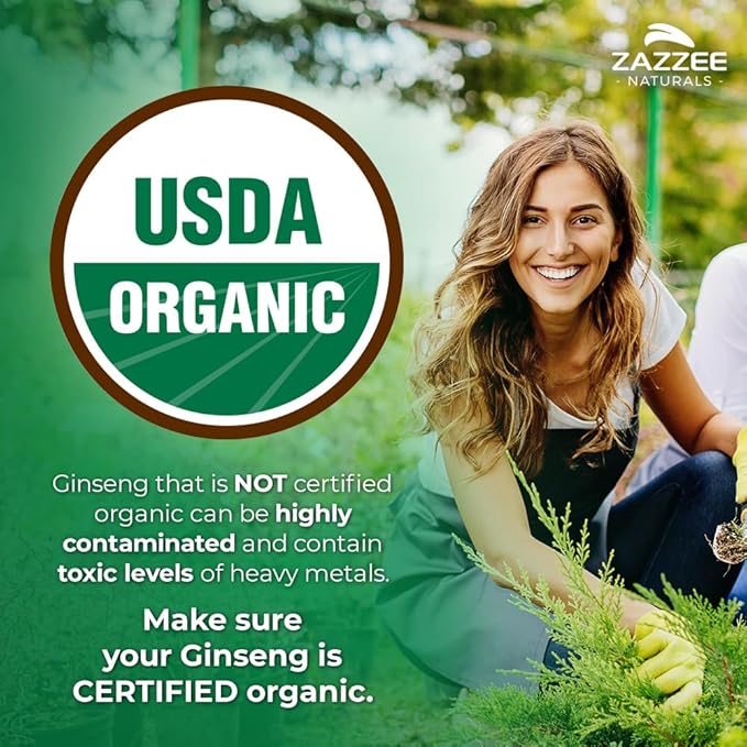 Zazzee USDA Organic Red Korean Panax Ginseng 20:1 Extract, 1000 mg, 5% Ginsenosides, 120 Vegan Capsules, Standardized and Concentrated 20X Root Extract, 100% Vegetarian, All-Natural, Made in The USA