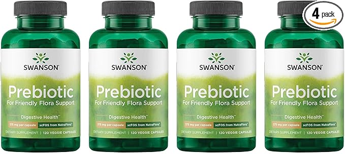 Swanson Prebiotic Capsules - Promotes Friendly Flora Support & Overall Digestive Health - Prebiotic Fiber Promoting Gut Health & Immune Support - (120 Veggie Capsules, 750mg Each) 4 Pack