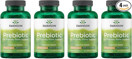 Swanson Prebiotic Capsules - Promotes Friendly Flora Support & Overall Digestive Health - Prebiotic Fiber Promoting Gut Health & Immune Support - (120 Veggie Capsules, 750mg Each) 4 Pack