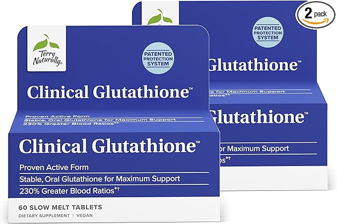 Terry Naturally Clinical Glutathione - Antioxidant for High Absorption - Dietary Supplement with L-Glutathione - Vegan Supplement to Support Cell Health - 60 Slow Melt Tablets (Pack of 2)