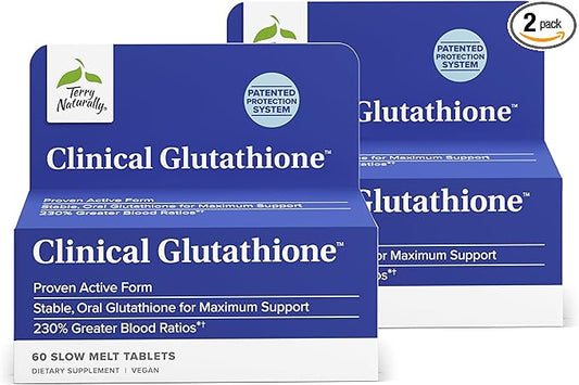Terry Naturally Clinical Glutathione - Antioxidant for High Absorption - Dietary Supplement with L-Glutathione - Vegan Supplement to Support Cell Health - 60 Slow Melt Tablets (Pack of 2)
