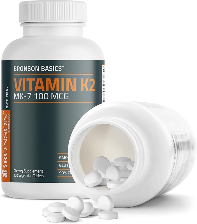 Bronson Vitamin K2 MK-7 100 MCG, K2 as MK7 Menaquinone, Bone Support Non-GMO, 120 Tablets