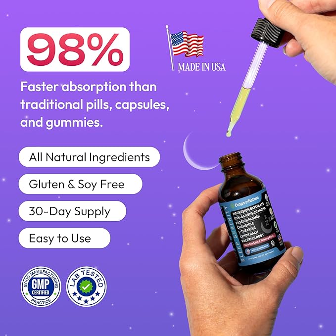 Magnesium Glycinate & Ashwagandha Liquid Drops with Valerian Root, Chamomile, Passion Flower, Lemon Balm & L-Theanine - Vegan Fast Absorption - Supplement for Wellness & Relaxation (Mixed Berry, 60mL)