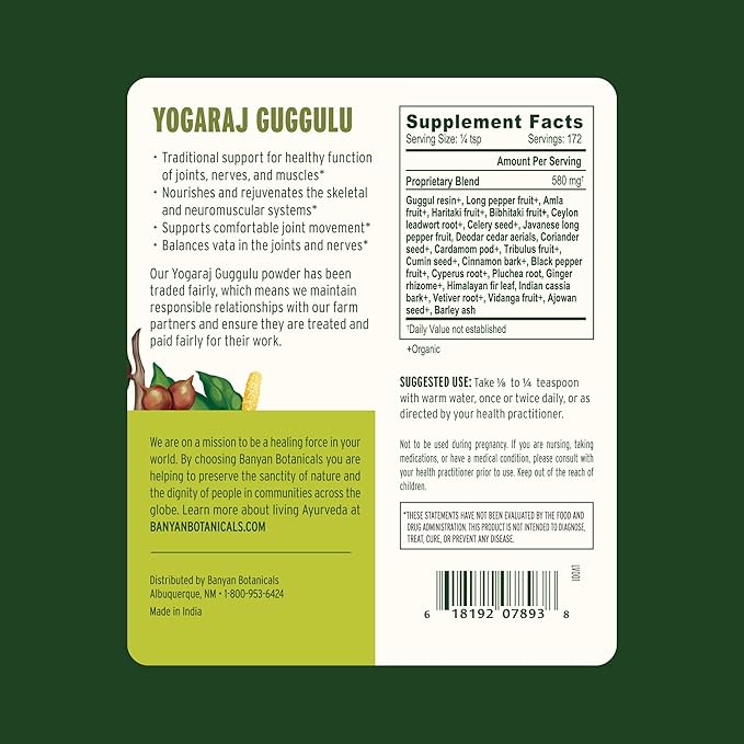 Banyan Botanicals Yogaraj Guggulu Powder – Organic Joint Support Supplement ­­–Ayurvedic Blend for Supporting the Joints and Skeletal System* – 3.5 oz – Non-GMO, Sustainably Sourced, Vegan