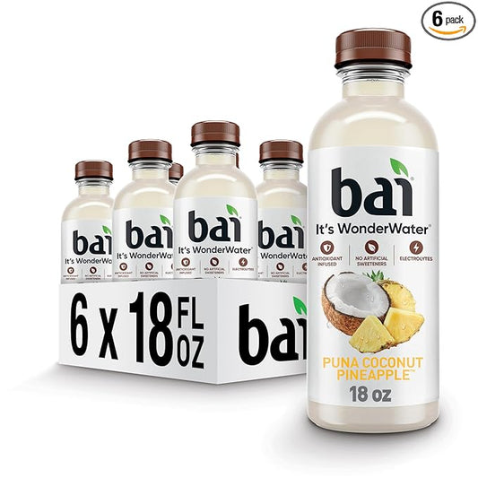 Bai Antioxidant Infused Water Beverage, Puna Coconut Pineapple, with Vitamin C and No Artificial Sweeteners, 18 Fluid Ounce Bottle, 6 Pack