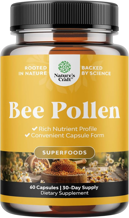 Bee Pollen Pills for Breast Growth 60 Ct - Bee Pollen Supplement 1000mg Serving with Naturally Occurring B Vitamins Minerals & Enzymes - Breast Support Supplement - Vegetarian, Non-GMO & Gluten Free