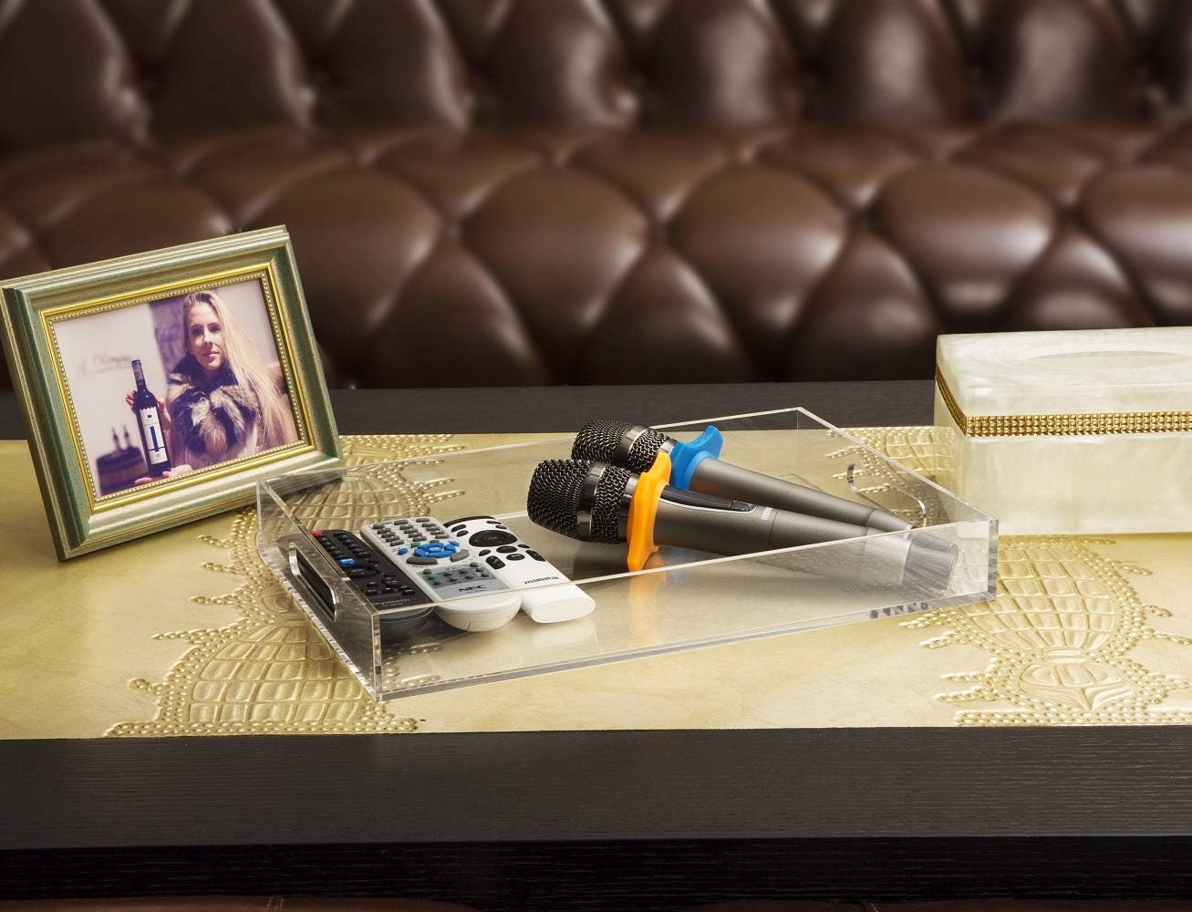 Clear Sturdy Acrylic Serving Tray with Handles-10x15Inch-Serving Coffee,Appetizer,Breakfast,Butler-Kitchen Countertop Tray-Makeup Drawer Organizer-Vanity Table Tray-Ottoman Tray-Decorative Tray