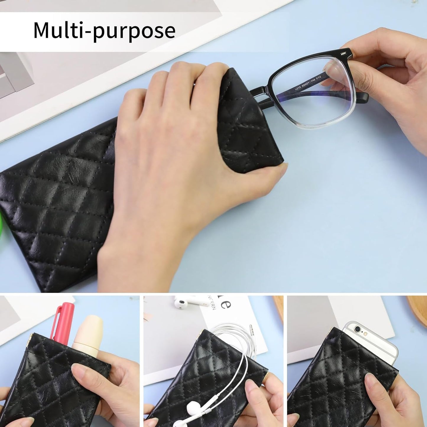 Double Eyeglass Case Soft Dual Glasses Case for Women Men Travel Squeeze Top Sunglasses Cases Eyeglasses Pouch
