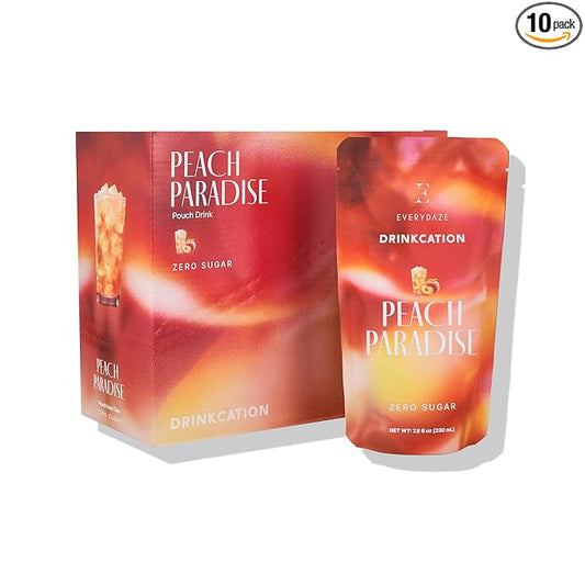 EVERYDAZE Drinkcation Zero Sugar Ready to Drink Fruit Ade with Real Fruit Concentrate | Korean Convenience Store Drink | 7.8 fl oz Pouches x (10 Pack), Low Calorie (Peach Paradise)