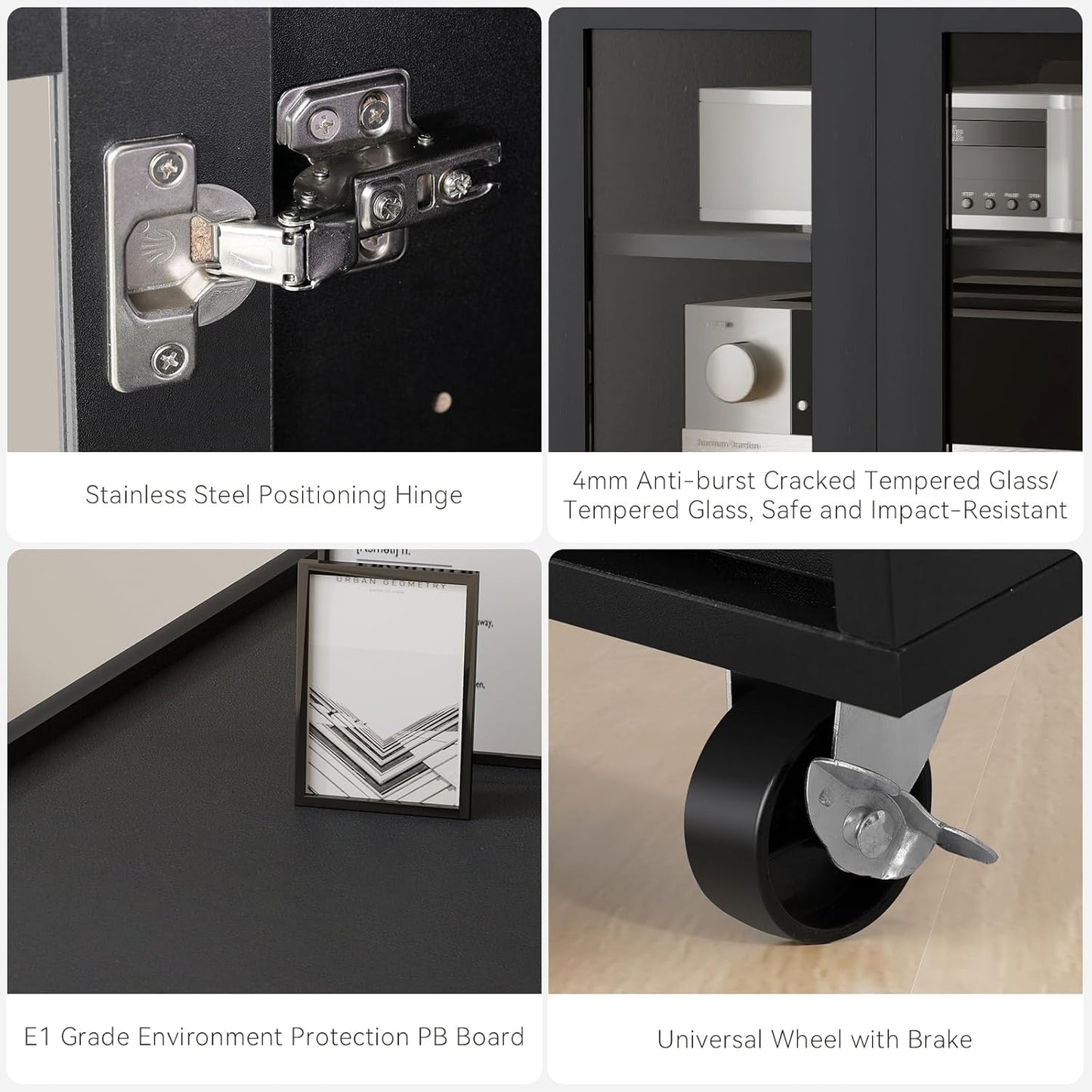 ELECWISH Media Storage Cabinet, Audio-Video Media Stand,Stereo Cabinet with 4 Height-Adjustable Shelves, AV Rack with Glass Doors for Meeting, Living, Recording Room