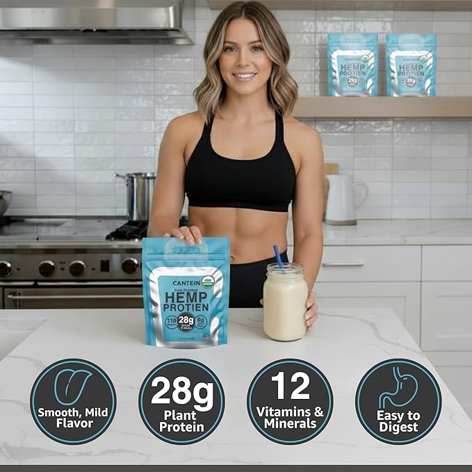 Organic Hemp Protein Powder, Plant Based and Vegan Protein Shake, Lactose and Dairy Free, Gluten Free, Clean and Natural- Unflavored (20 Servings)