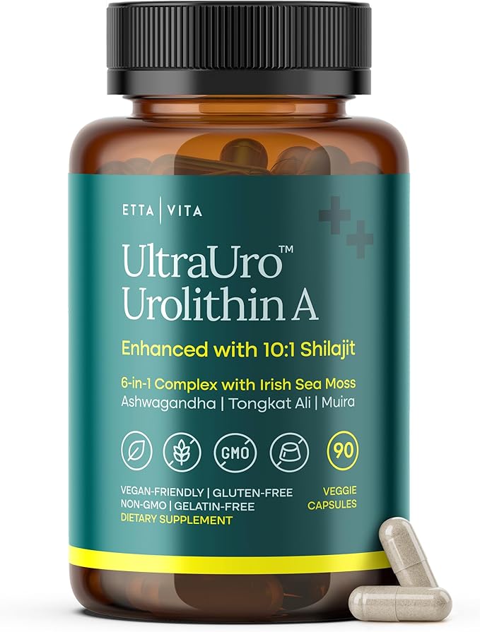 Anti-Aging Urolithin-A Complex with Shilajit, Organic Sea Moss, Ashwagandha, Tongkat Ali - Cellular Energy, Focus, Vitality, Hormonal & Mitochondria Support - Vegan Longevity Supplement (90 Capsules)