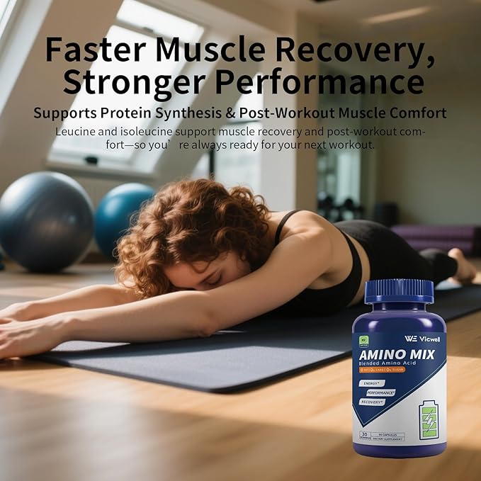 Amino Acid, Supports Muscle Recovery and Lean Muscle Growth, Enhances Energy and Endurance, Contains Essential Amino Acids and BCAAs, 90 Capsules (1 Bottles)