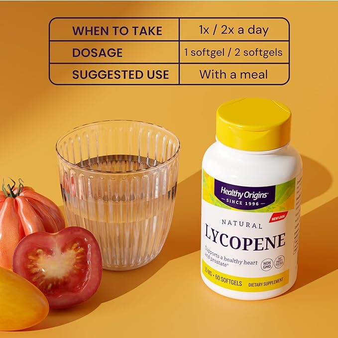 Healthy Origins Lycopene 15 mg (Natural, Non-GMO, Gluten Free, Skin Support, Prostate Support), 60 Softgels
