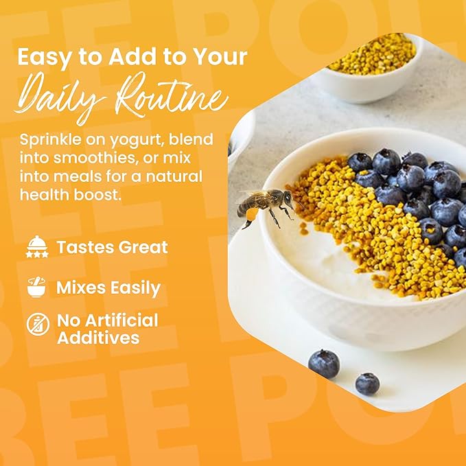 Bee Pollen Supplement 100% Natural Raw Bee Pollen Granules Fermented Pollen Multivitamin, Probiotic Superfood, Vital Proteins, Amino Acids, Immune Support &Energy 5.2 oz