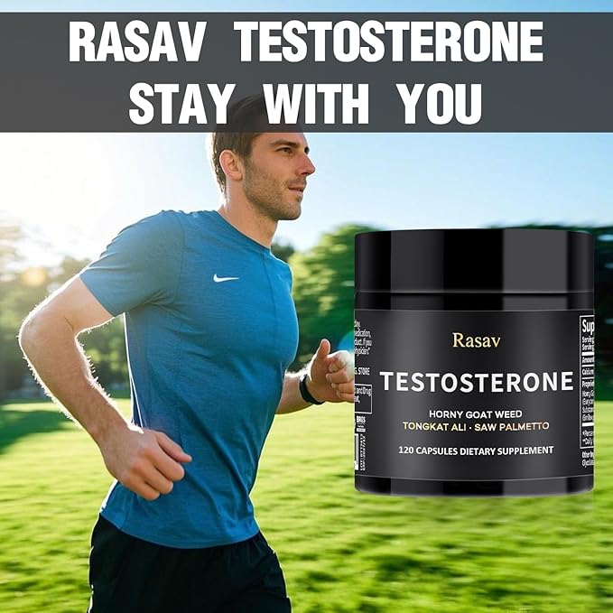 Rasav Horny Goat Weed and Tongkat Ali Supplement for Men, Testosterone Booster Supplement for Men, Male Enhancing Supplements, Supports Muscle Growth, Strength, Energy and Stamina, 120 Capsules