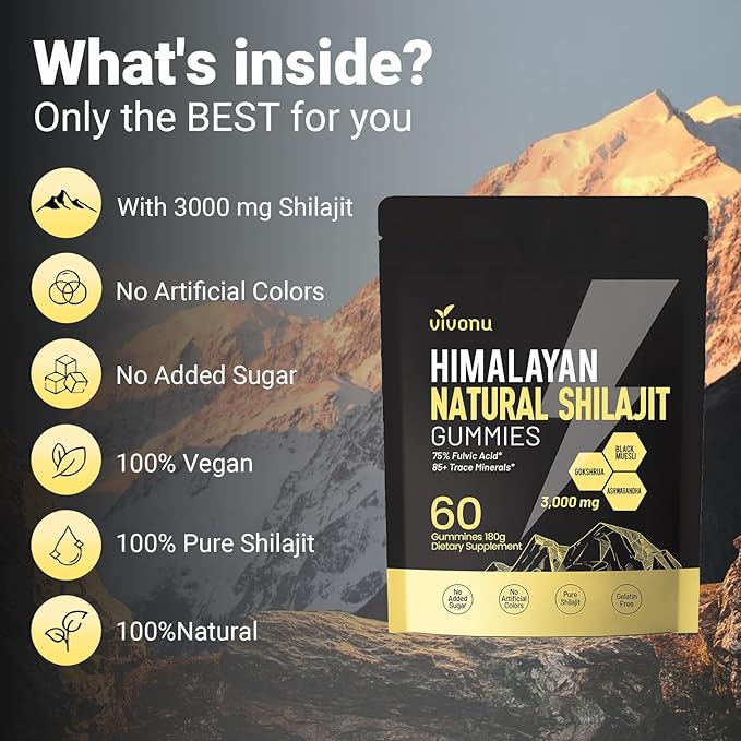 Pure Himalayan Shilajit Gummies, micronutrient Supplement, Himalayan Premium Ingredient with Shilajit - Ashwagandha, Gokshura, Fulvic Acid & 85+ Trace Minerals I for Men, Women I Non-GMO
