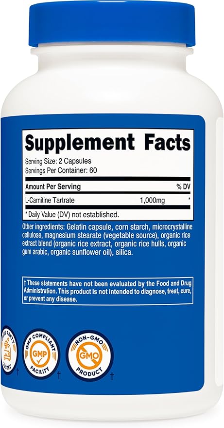 Nutricost L-Carnitine Tartrate 1000mg, 120 Capsules - 500mg Per Capsule (60 Servings)