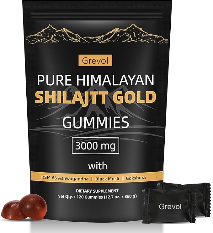 Pure Himalayan Shilajit Gummies with Ashwagandha Fulvic Acid & 85+ Trace Minerals - No Added Sugar - Individually Wrapped - 120 Gummy