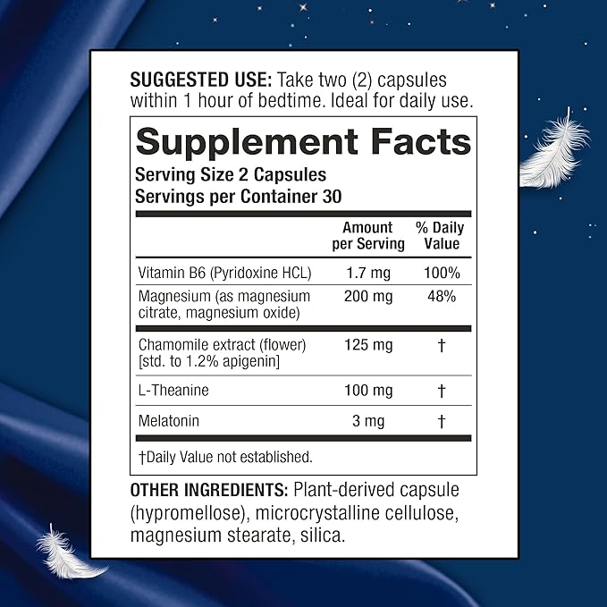 SleepXL Sleep Supplement Non-Habit-Forming Formula - Fall Asleep Faster & Sleep Longer - 5 key ingredients include Melatonin, L-Theanine, Chamomile, Magnesium & Vitamin B6 (60 Capsules, 30 Servings)