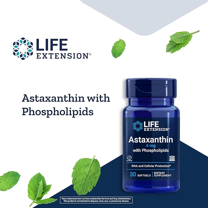 Life Extension Astaxanthin with Phospholipids – Antioxidant Support, Eye Health – Algae-Derived – Gluten-Free, Non-GMO – 30 Softgels
