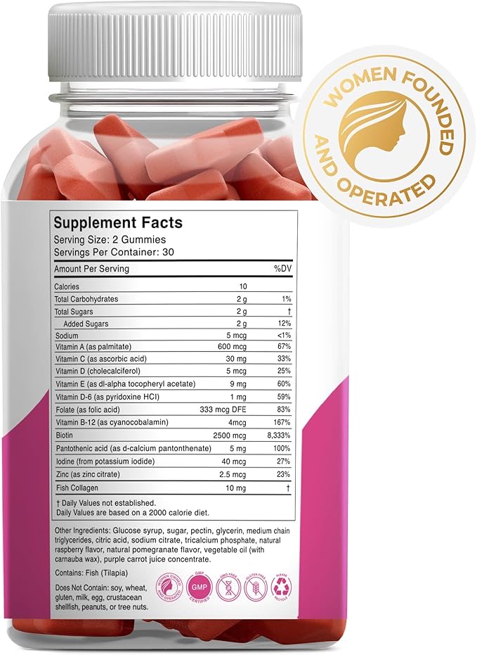 GoldN™ Hair, Skin & Nails Premium Gummies with Collagen | 2,500 mcg Biotin, Fish Collagen, Vitamins A, C, D, E & Zinc | Non-GMO, Allergen-Free | Raspberry Flavor | 60 Gummies (30-Day Supply)