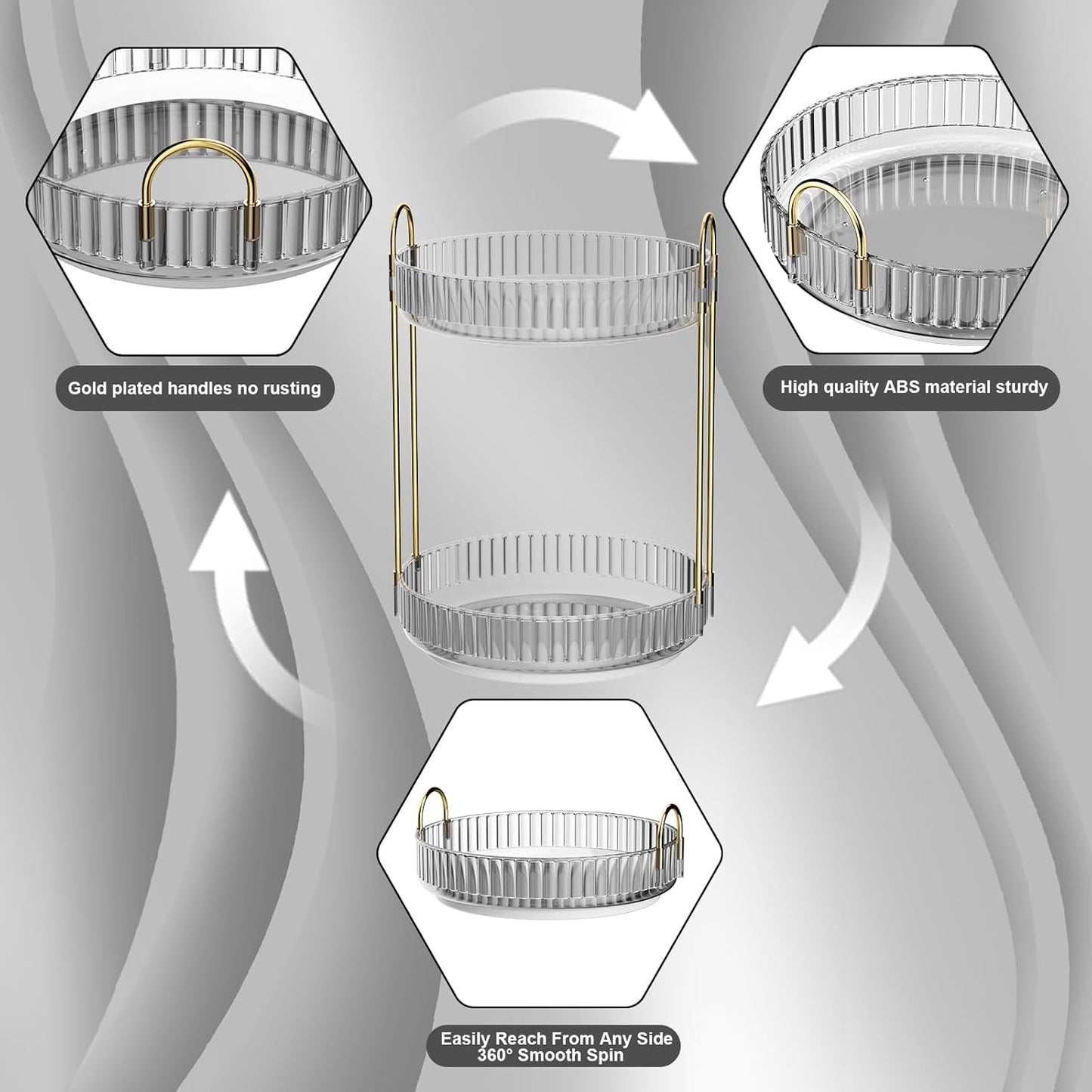 GTI 360°Rotating Makeup Organizer, 2 Tier Bathroom Counter Organizer,Large Capacity Perfume Cosmetics Skincare Vanity Organizers, Dresser Spinning Countertop Organizer and Storage for Women (Grey)