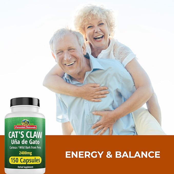 Peruvian Naturals Cat's Claw Herbal Supplement 150 Capsules - Uña de Gato 2400mg of Vegan, 100% Natural Cats Claw Bark Grown in Peru, Non-GMO, Uncaria Tomentosa UNA de Gato