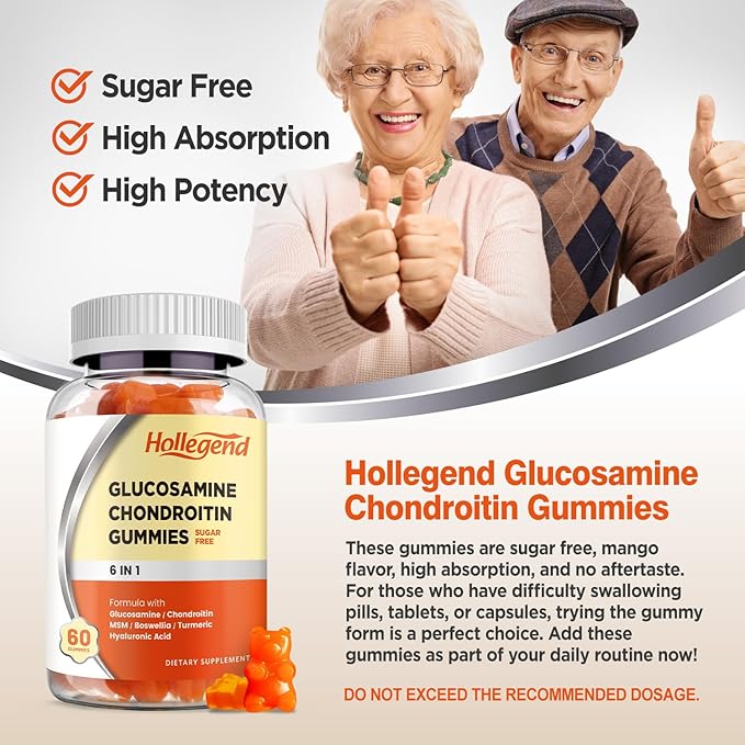 Glucosamine Chondroitin Gummies Sugar Free, Gummies Supplements for Adults Men & Women, 60 Count