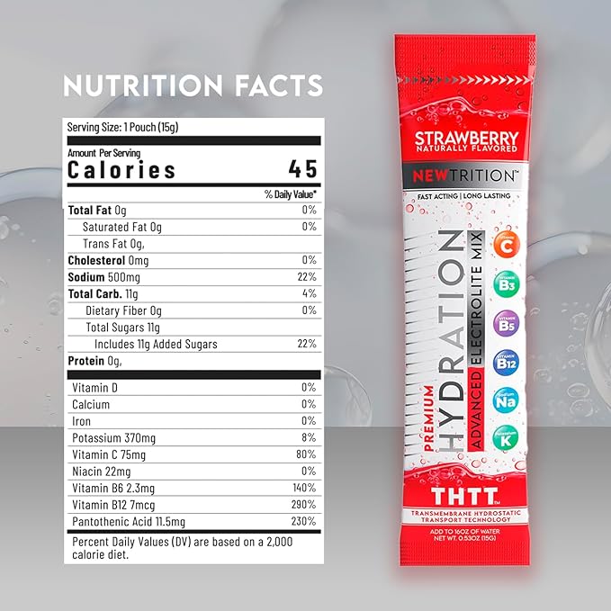 Hydration Powder, Electrolyte Powder Packets, Naturally Flavored Hydrating Packets for Water, Fast Acting Electrolytes with Vitamins, Lime, Strawberry, Orange, Wild Berry, 48 Servings