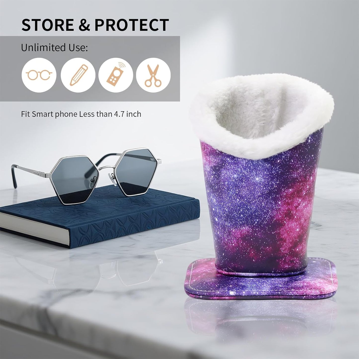Plush Lined Eyeglasses Holder, Cute Magnetic PU Leather Glasses Stand Case for Women Men Kids