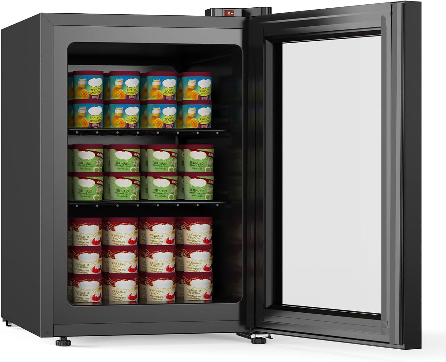 Northair Mini freezer 2.1 Cu Ft Glass Door Display, 2 Removable Shelves, 7 Temperature Settings -8°F to 14°F, Black