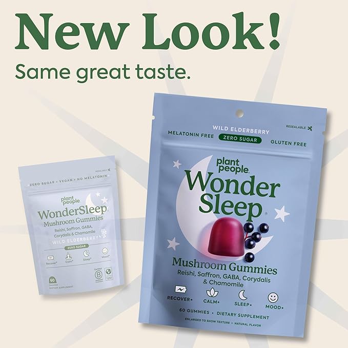 Plant People WonderSleep Mushroom Gummies Supplement for Sleep and Relaxation with Reishi Super Mushrooms, Wild Elderberry Flavor, No Sugar (60 Count)