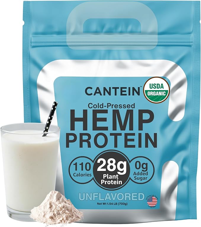 Organic Hemp Protein Powder, Plant Based and Vegan Protein Shake, Lactose and Dairy Free, Gluten Free, Clean and Natural- Unflavored (20 Servings)