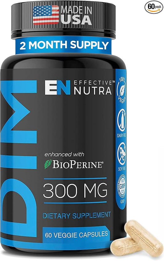 Dim Supplement 300mg Capsule - Extra Strength Diindolylmethane DIM + BioPerine - Estrogen Blocker for Men & Women - Estrogen Balance, Metabolism, Hormone, Menopause, Acne, PCOS