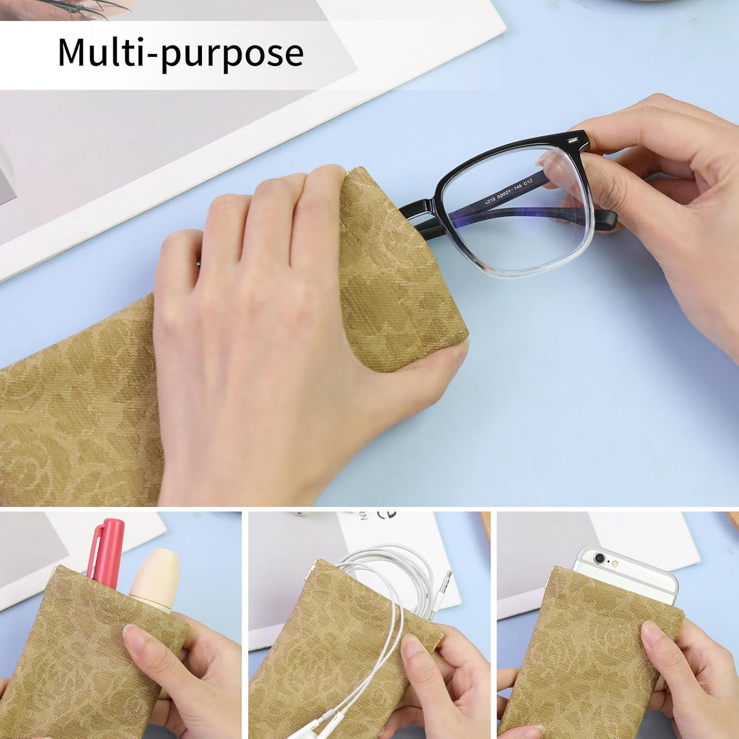 Double Eyeglass Case Soft Dual Glasses Case for Women Men Travel Squeeze Top Sunglasses Cases Eyeglasses Pouch
