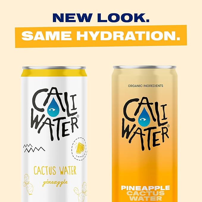 Caliwater - Organic Cactus Water - Pineapple - 5g Sugar, 35 Calories - Coconut Water Alternative - Natural Plant Based Hydration - Skin Care, Electrolyte Drinks - Flavored Water Beverages - 12 Cans