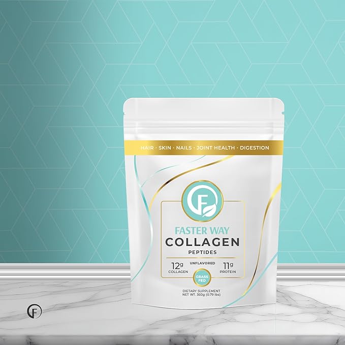 Faster Way - Collagen Peptides - 12g Hydrolyzed Collagen + 11g Protein Per Serving - Hair, Skin & Nails - Amino Acids - Grass-Fed - Sugar, Gluten & Dairy Free - Non-GMO -Unflavored Powder -30 Servings