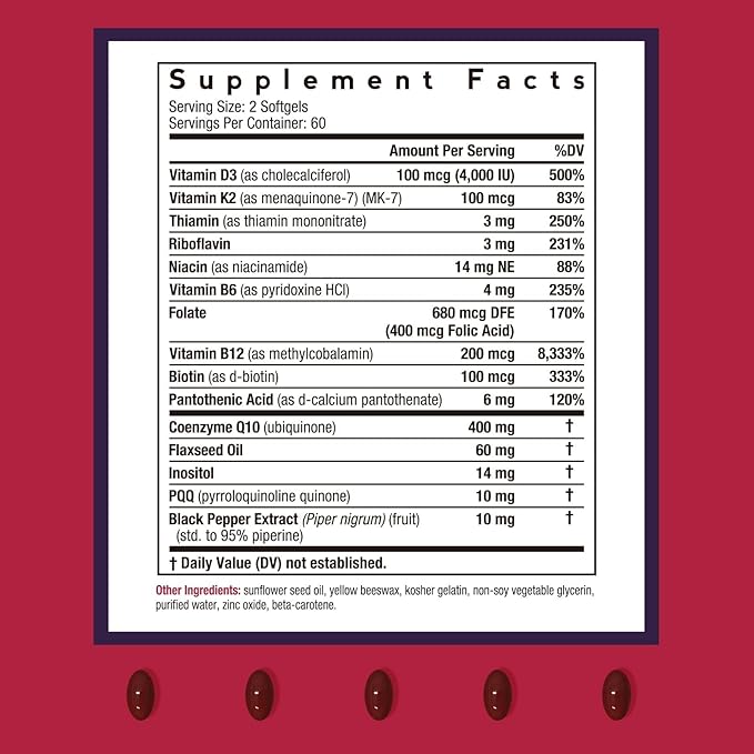 Doctor's Recipes Coq10 400mg Softgels, Ubiquinone with PQQ, Niacin, Vitamin K2 D3, Folate, Plus Black Pepper, High Absorption, Powerful-Antioxidant, Support Heart & Energy-Production, 120 Counts