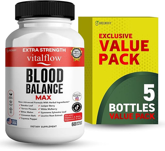 VitalFlow Blood Balance Max | Advanced Herbal Formula with Banaba Leaf, Juniper Berry, Bitter Melon & More | Vegan, Gluten-Free, Non-GMO | 60 Capsules, 60-Day Supply | Made in USA (5)