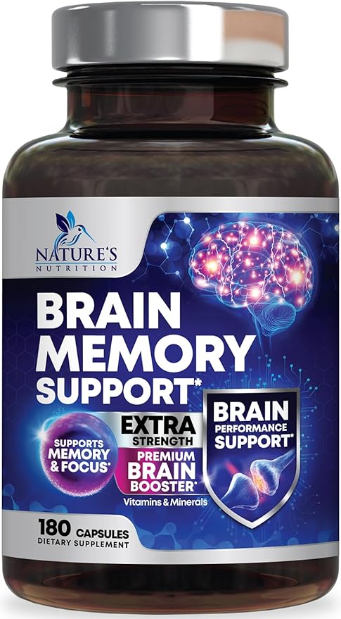 Brain Memory Supplement Pills - Nootropics Support for Concentration, Clarity, Alertness & Focus - Brain Health with Bacopa, Cognitive Vitamins, Phosphatidylserine, DMAE - Brain Booster - 180 Capsules