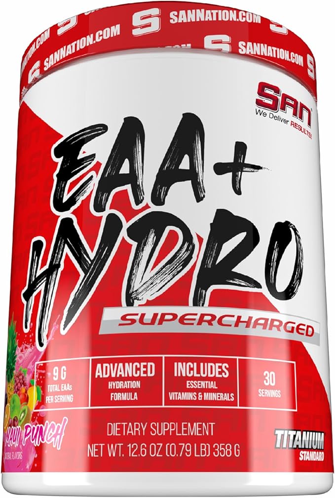 SAN EAA Hydration | EAAs + BCAA| Muscle Recovery & Intra | 9G Essential Amino Acids + Electrolytes | Maui Punch 30 Serving