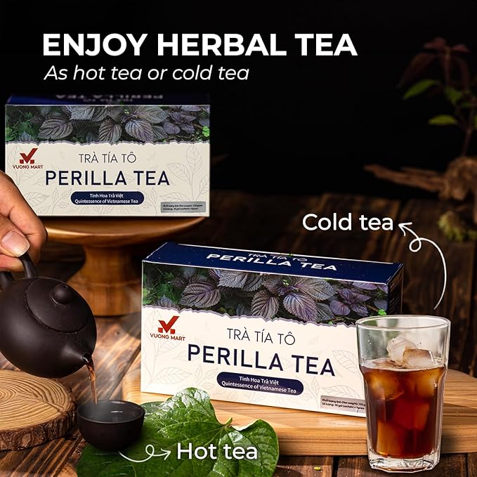 VUONGMART Dried Purple Perilla Tea, Stevia, Lolot, 100% Hand Pick, Organic Herbal Tea, 30 Tea Bags, Gluten Free, Dairy Free, Sugar Free & Natural, Energy Boost & Health Support