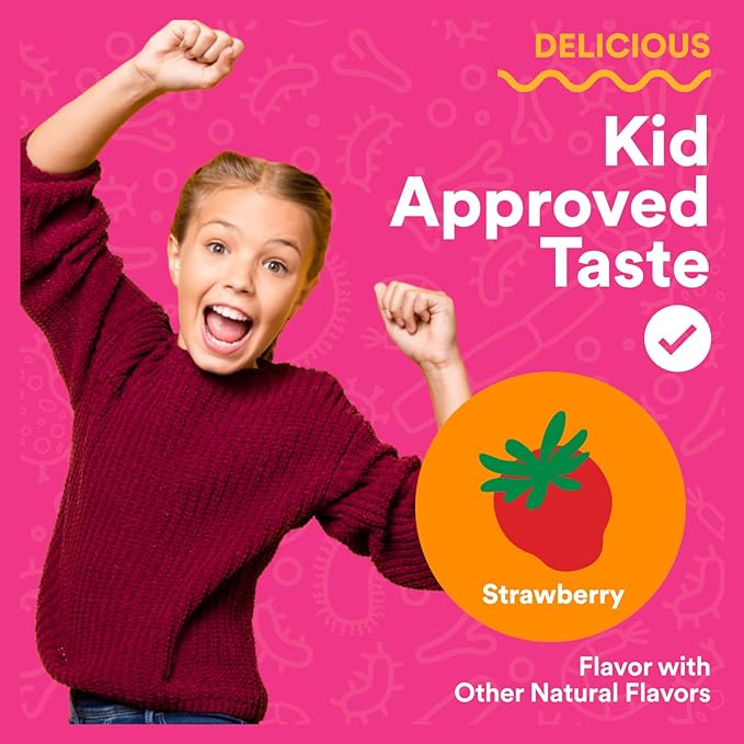 SmartyPants Kids Probiotic & Prebiotic Gummies for Digestive Health: Gut Health Supplement, Clinically Studied Prebiotic for Immune Support, Strawberry, 60 Count (30 Day Supply)