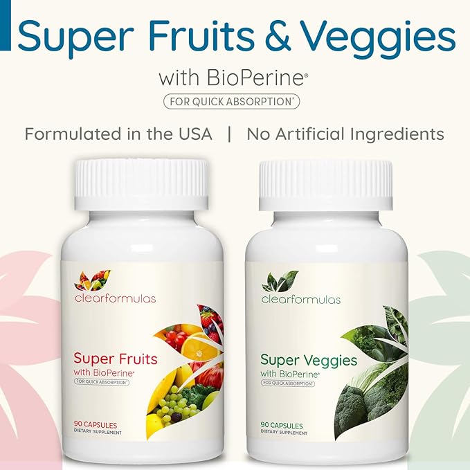 Daily Fruit and Veggies Supplement for Adults - Super Fruits and Vegetables Supplement with 37 Different Super Foods for Overall Health Wellness and Immune Support - Non-GMO and Vegan (30 Servings)