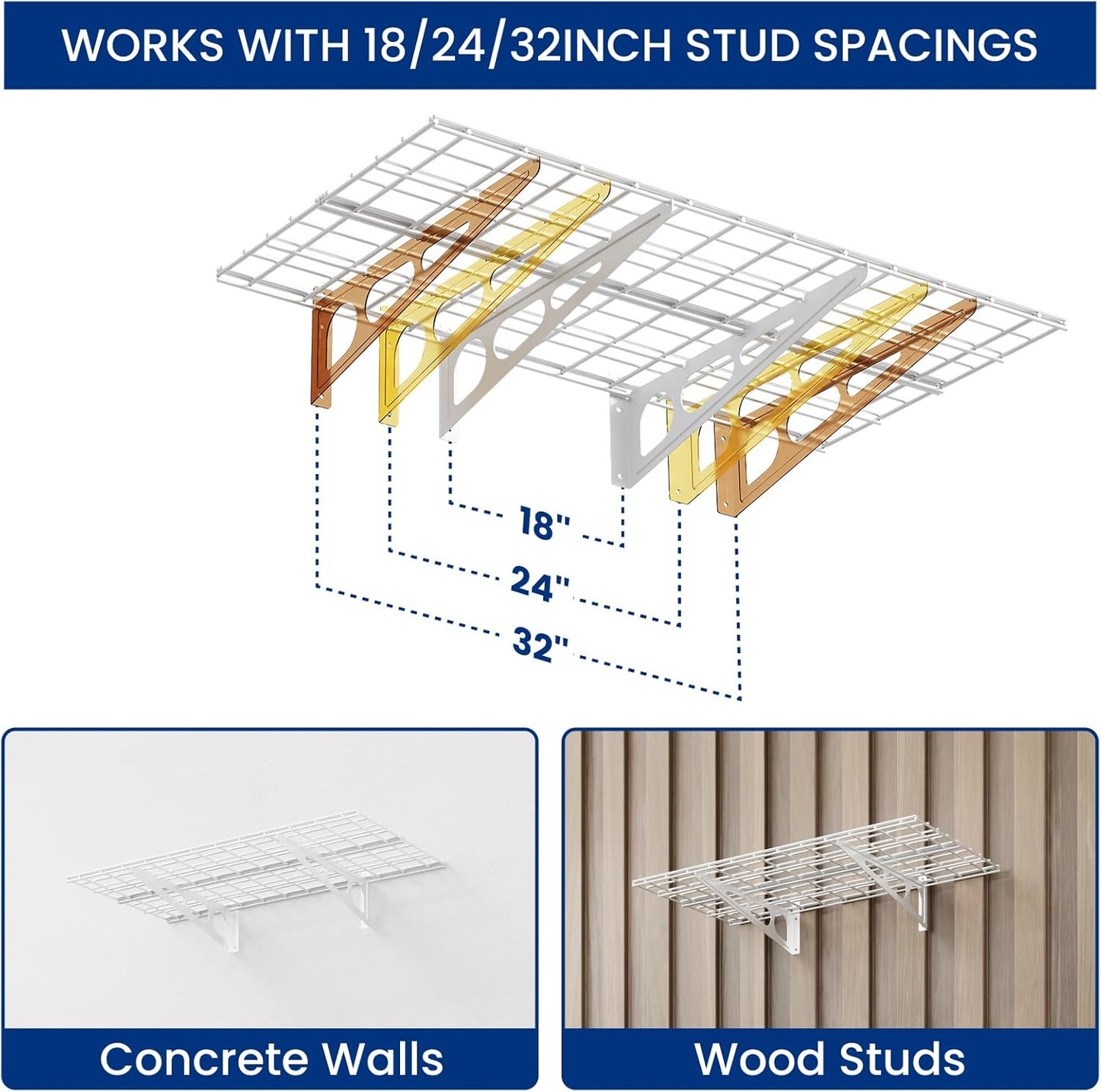 LEXIMOUNTS 2-Pack 2x4ft Garage Shelving with Hooks, 24-inch-by-48-inch Wall Shelf Garage Storage Racks Floating Shelves, White, Classic Series