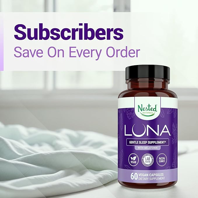 Nested Naturals Luna Sleep Aid - Non-Habit Forming Natural Sleeping Pills for Adults with Naturally Sourced Ingredients - Valerian Root, Melatonin, Chamomile, Lemon Balm, and More - 120 Vegan Capsules