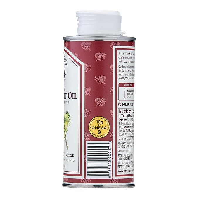 La Tourangelle, Roasted Hazelnut Oil, High-Oleic Oil Great for Baking, Stir-Frying, and Vinaigrettes, 8.45 fl oz
