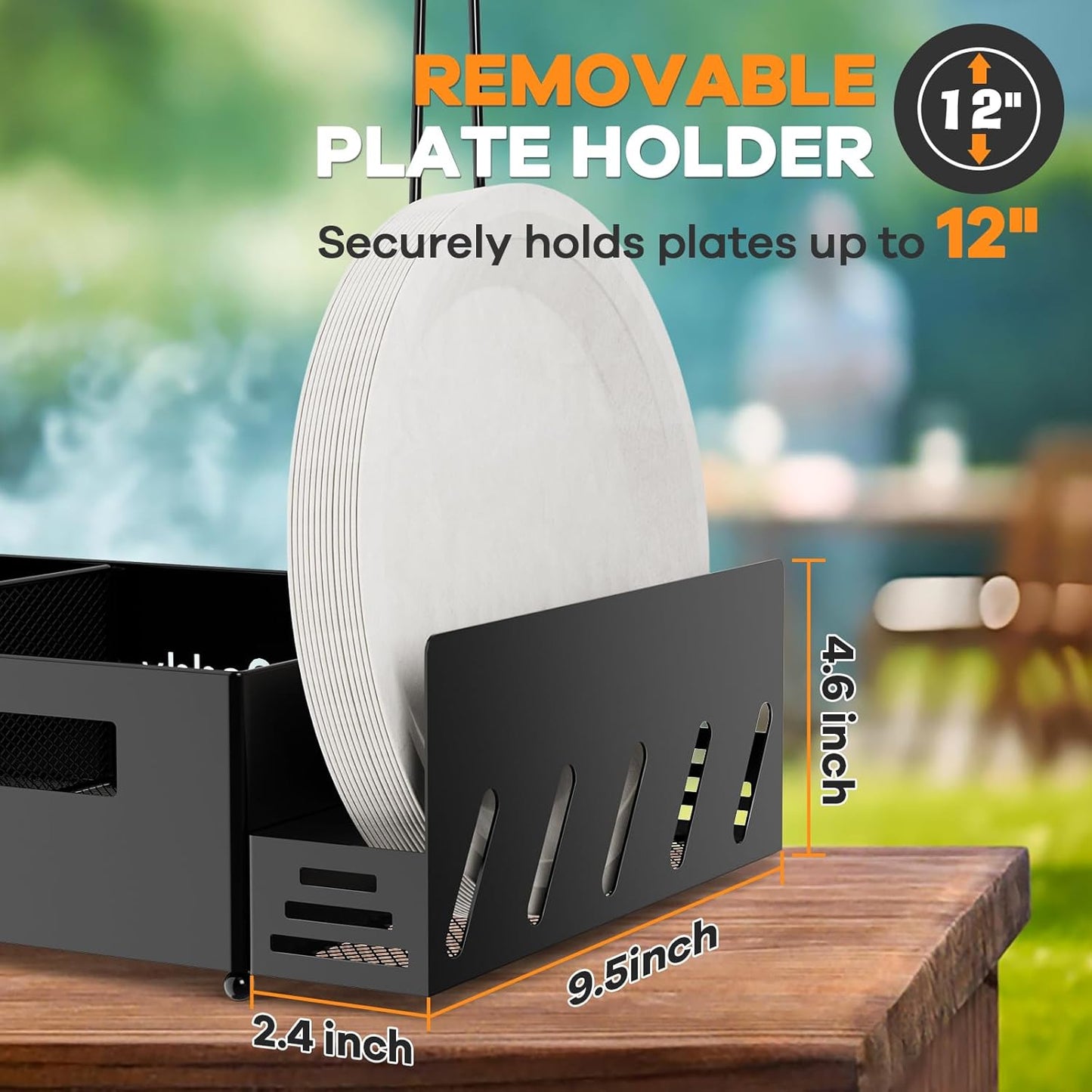 Grill Caddy, BBQ for Outdoor Grill with 2 Paper Towel Holders, Picnic BBQ Condiment Utensil Organizer Caddy for Outdoor Cooking, Rv, Camping Essential, Camper Must Haves,Gifts for Men